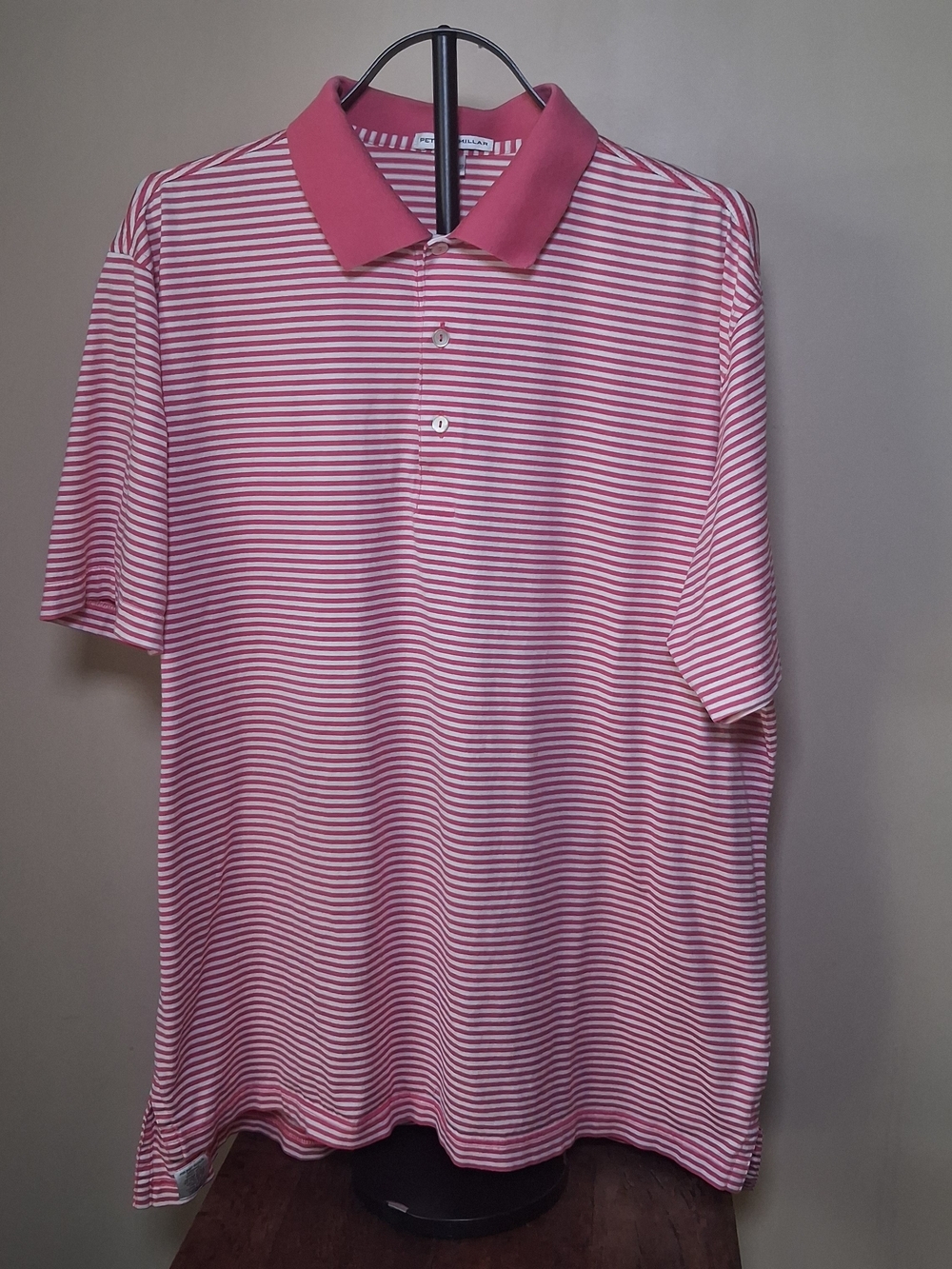Peter Millar Men’s Pink & White Striped 100% Cotton Polo; Size L